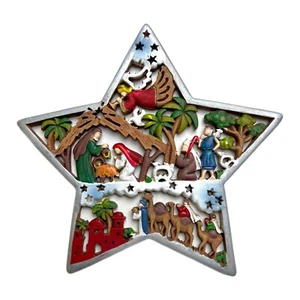 Star 8.5" Ceramic Nativity Plaque Angel Shepherd Christmas Holiday - Picture 1 of 2