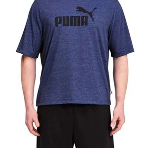 PUMA Ess Heather Crew Neck Short Sleeve T-Shirt Tall Mens Blue Casual Tops 586 - Picture 1 of 4