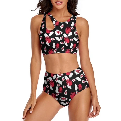 Kansas City Chiefs 2-piece Swimsuit Womens Print Beach Swimwear with Chest Pad Cover