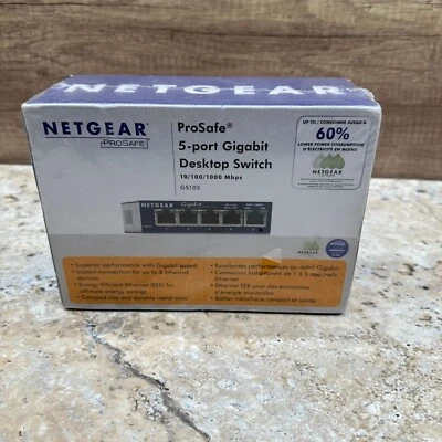 NETGEAR ProSafe GS105 5 Port Gigabit Desktop Switch Sealed - Image 1 of 4