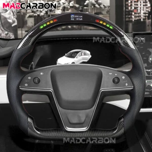 Volante LED de fibra de carbono real apto para Tesla Modelo S Modelo X 21-24 sin calor - Imagen 1 de 15