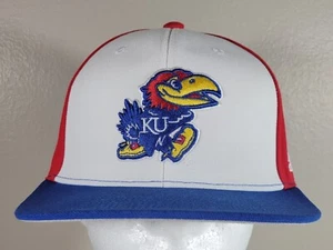 Kansas Jayhawks Baseball Fitted Hat Adidas Red White Blue 7 3/8 KU Ball Cap - Picture 1 of 9
