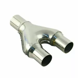 2.3" inlet 2" Dual Y-Pipe Stainless Exhaust Adapter Connector Polished Y Tube - Picture 1 of 3