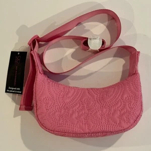 No Boundaries Women's Crossbody Mini Hobo Handbag Pink Embroidered Hearts NEW - Picture 1 of 12
