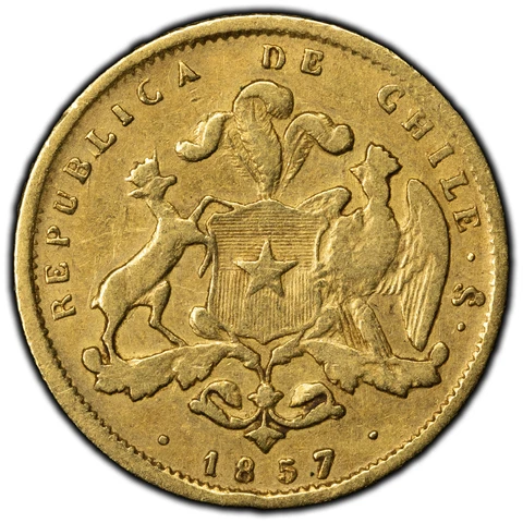 Chile 1857 2 Pesos Gold Coin Cover