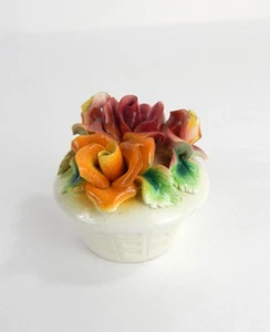 Vintage Italian, Italy Bone China Basket of Roses Boquete Storage/Trinket Box - Picture 1 of 9