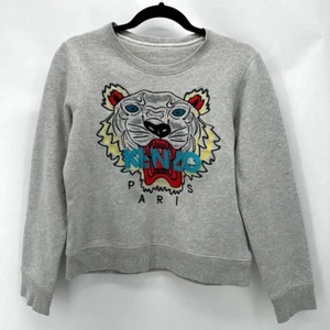 Kenzo Paris Tiger Sweatshirt Womens XS Round Neck Gray 3D Embroidered Pullover - Picture 1 of 5