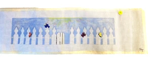 Hand Painted Needlepoint Canvas AT Associated Talents Picket Fence & Butterflies - Picture 1 of 4