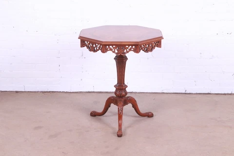 French Louis XV Carved Mahogany and Inlaid Satinwood Marquetry Tea Table Cover