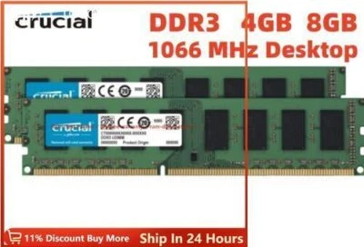 CRUCIAL 4GB 8GB DDR3 1066 MHz PC3-8500 Desktop DIMM 240-Pin Memory RAM 8500U - Image 1 of 4