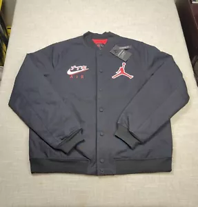 NIKE Air Jordan Legacy Bomber Jacket Medium Mens Black Red Varsity Canvas Japan - Picture 1 of 13
