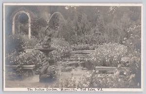 RPPC Italian Garden Benvenuto, Tod Inlet Virgin Islands, Fountain, Lily Pond - Picture 1 of 3