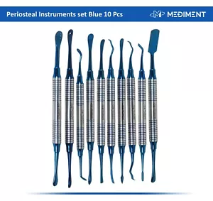 Set periosteale di 10 strumenti odontoiatrici ascensori periostiali fusi blu - Foto 1 di 3