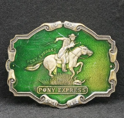 WC01168 VINTAGE AÑOS 70 ***PONY EXPRESS RIDER*** DESDE 1852 HEBILLA DE CINTURÓN BRASSTONE Foto 1 de 2
