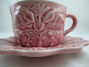 Bordallo Pinheiro Hase Kaninchen Rosa Tasse & Untertasse Set Portugal - Bild 1 von 9
