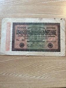 GERMAN 20000 Mark Banknote 1923 Post WW1 Berlin Germany Currency Memorabilia WWI - Picture 1 of 2