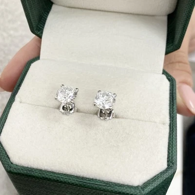 Diamond Stud Earrings IGI Certified E VS1 Round 2 Ct Lab created 14K White Gold - Image 1 of 4