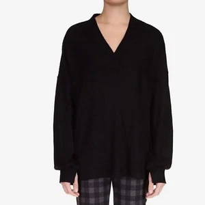 Sanctuary Cozy V- Neck Waffle KnitSweater pullover black size 2XL - Picture 1 of 11