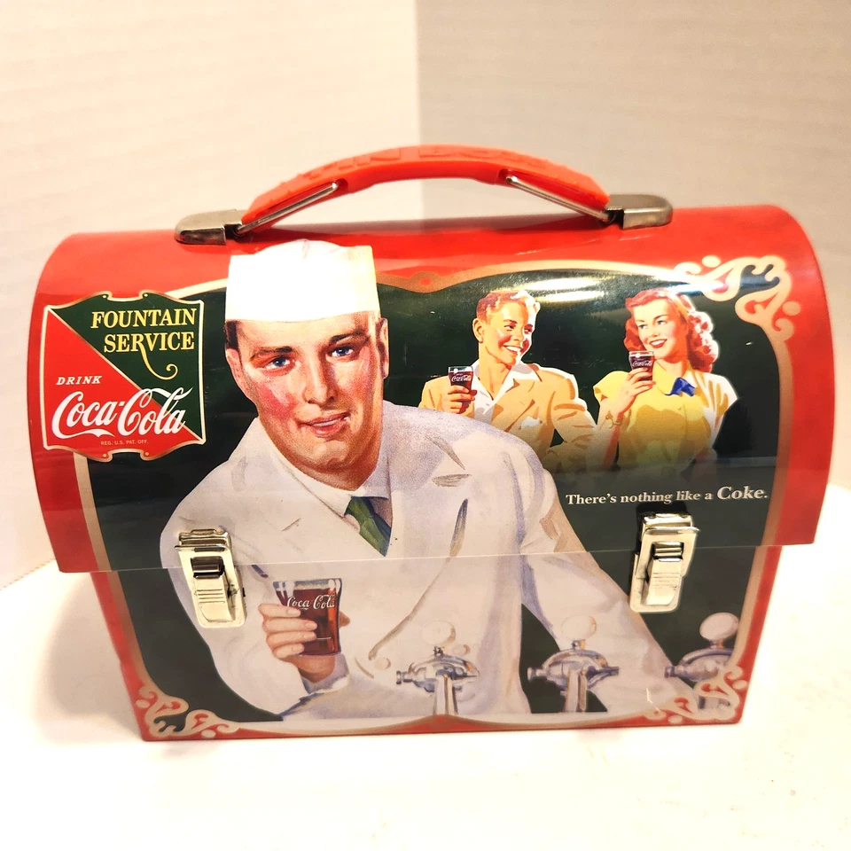 2012 COCA-COLA Workman Tin Lunch Box Red Fountain Service Retro EUC - Image 1 of 4