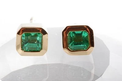 Smaragd Ohrringe Ohrstecker 0,66ct 750 18K Gelb Gold Länge 0,6cm Neu!   - Bild 1 von 4