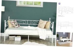 Metal Daybed Frame Size with Headboard,Square Stable Steel Twin White - Picture 1 of 7