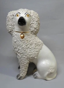 Antique Single STAFFORDSHIRE POODLE DOG w/ Confetti Coat & Gold Collar 9" As Is - Picture 1 of 10