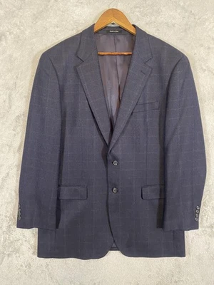 Chaps Blazer Mens 44L Gray/Blue Lambswool Herringbone Windowpane Business Event - Image 1 of 4