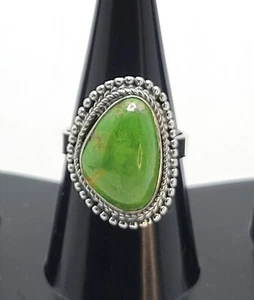 Natural Gaspeite Stone Ring 925 Sterling Silver Size 5.75 Southwestern Rope Bead - Picture 1 of 8