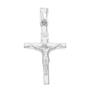 Solid 14k White Gold Cross Pendant, INRI Crucifix Pendant Religious Jewelry - Picture 1 of 5