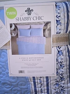 Shabby Chic, Rachel Ashwell Reversible, Blue Floral TWIN Quilt & Pillow  Sham - Picture 1 of 9