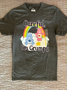 New Official Care Bears Careful I'm Grumpy Care Bear Size Small S T-Shirt Gray - Picture 1 of 3