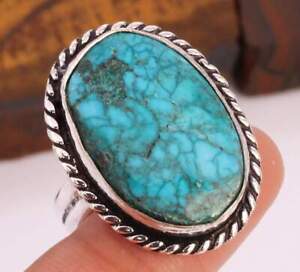 Turquoise 925 Silver Plated Handmade Ring of US Size 7.75