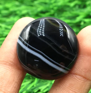 Natural Black Banded Agate Cabochon Round Shape 37.45 Carat 25x25x7.5 MM - Picture 1 of 5