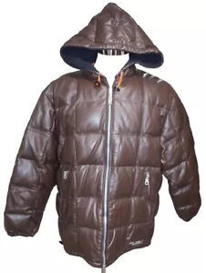 NWT FUBU Brown Leather Puffer Duck Down Coat 1990s Jacket XL Vtg 204 Mustang NOS - Picture 1 of 10