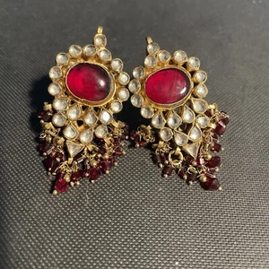 Traditionelle Kundan Goldton ethnische Partykleidung Damen Mode Ohrringe - Bild 1 von 5