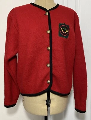 Blazer navideño vintage Robin Sinkler rojo 100 % lana hecho en India: talla M Foto 1 de 4