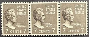 US 1938 Sc# 812 Strip of 3 MNH OG  7c. Andrew Jackson. Presidential Issue - Picture 1 of 2