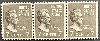 US 1938 Sc# 812 Strip of 3 MNH OG  7c. Andrew Jackson. Presidential Issue - Image 1 of 2