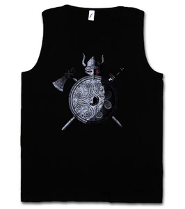 VIKING WARRIOR TANK TOP - Wikinger Sword Shield Celtic Triskel Thor Odin Shirt - Picture 1 of 2