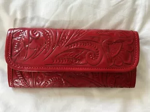 Rojo Mexicano Brillante Cuero Forrado Tarjeta y Billetera Cartera - Imagen 1 de 10
