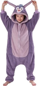 Kids 1 piece Pajamas Plush One Piece - Girls/Boys 8-10 Years, Purple Rabbit - Picture 1 of 2