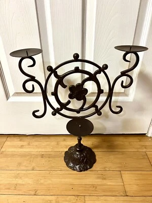 Beautiful Brown Vintage Cast Iron Victorian Three Candle Pedestal Stand Holder - Image 1 of 4