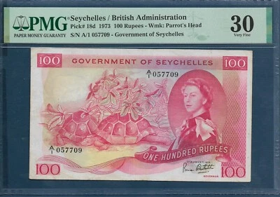 Seychelles British Administration 100 Rupees, 1973, P 18d, PMG 30 VF - Image 1 of 2