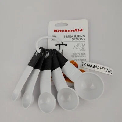 Kitchenaid 5 Measuring Spoons Set White KE057OHWHA Rubber Tips Grip Cups - Image 1 of 4
