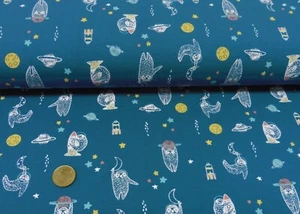 Anton jeansblau Jersey Biobaumwolle Kinderstoff für Jungs Weltall Biostoff 25 cm - Bild 1 von 1