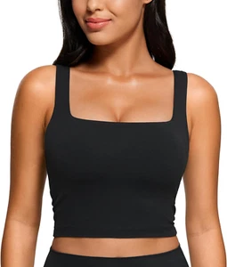 Butterluxe Womens Square Neck Longline Sports Bra - Workout Crop Tank Tops Padde - Picture 1 of 12
