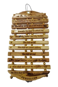 Madera de Olivo Diez Mandamientos Hecho a Mano Religiosa Decoración de Pared Inglés y Español - Imagen 1 de 9