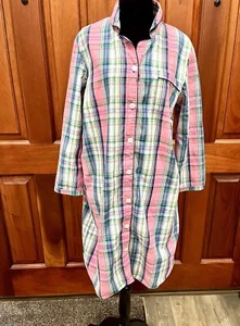 Lands’ End Night Gown Shirt Women Sz M 10-12 Pink Blue Plaid Cotton - Picture 1 of 6