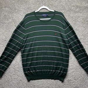 Polo Ralph Lauren Herren XL 100 % Pima-Baumwolle Rundhalsausschnitt Pullover grün gestreift gebraucht, in einwandfreiem Zustand - Bild 1 von 11