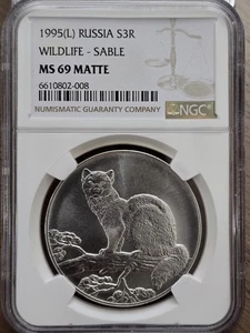 Rusia 1995 3 rublos sable de plata vida silvestre en peligro de extinción NGC MS69 - Imagen 1 de 2